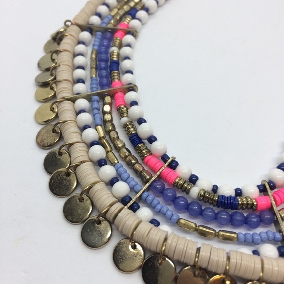 3/$30 HOT PINK BLUE SEQUIN BEAD COIN BIB STATEMENT BOHO TRIBAL NECKLACE COLORFUL - Picture 15 of 16